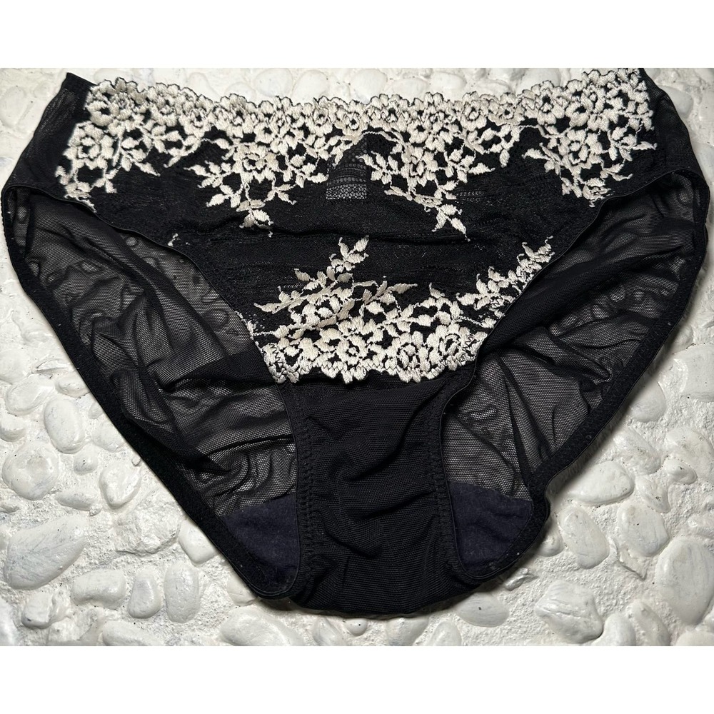 Wacoal Embrace Lace Hi-Cut Brief Size S In (Black/Ivory) Msrp $27